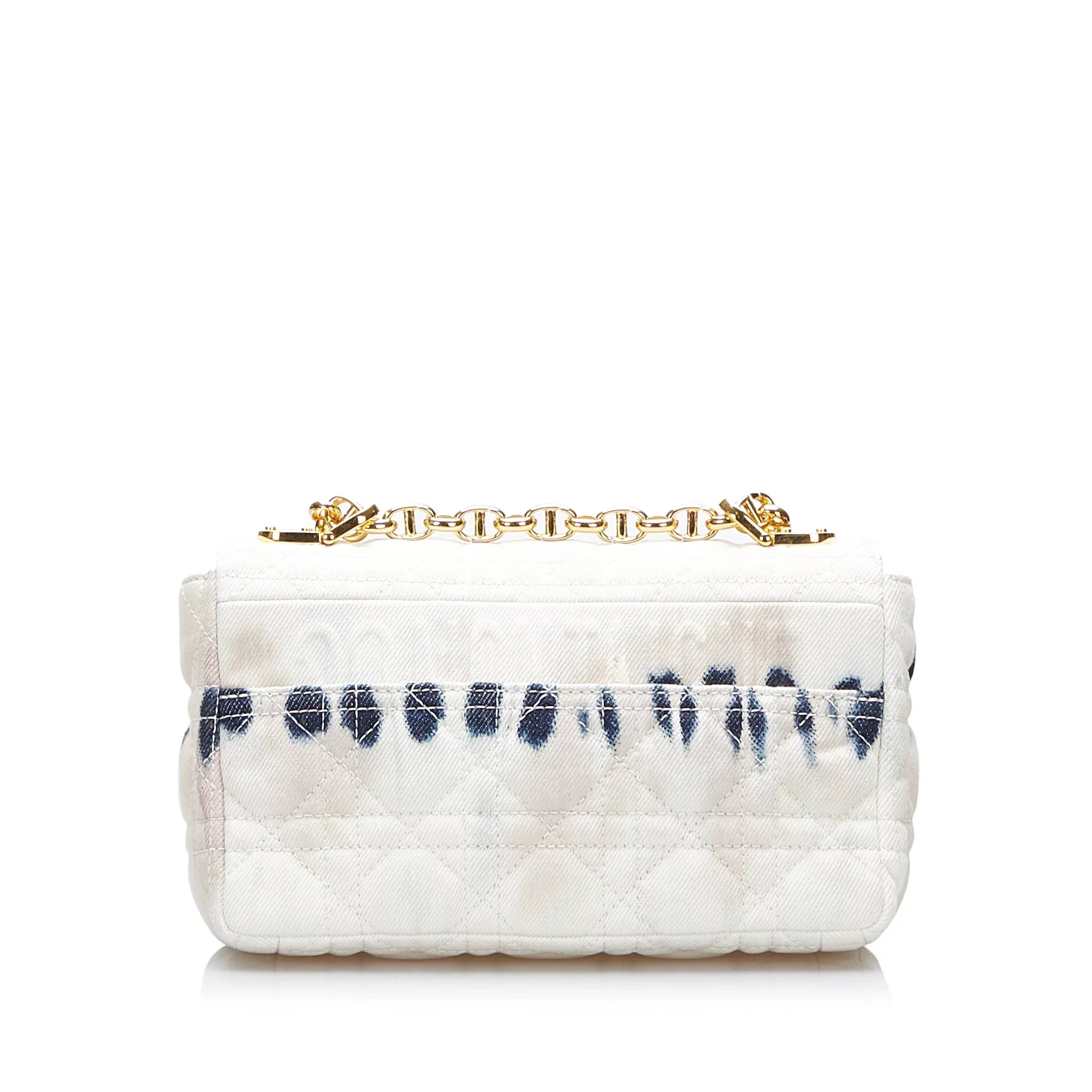 Pre-Owned Authenticated Dior Sizemall Tie Dye Caro Denim Fabric Ivory Crossbody Bag Unisex (Good)