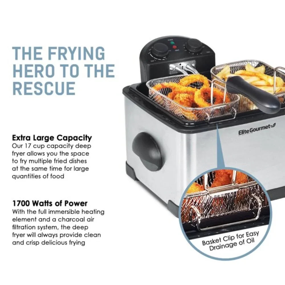 Elite Platinum 4Qt. Dual Deep Fryer with 3 baskets EDF-401T