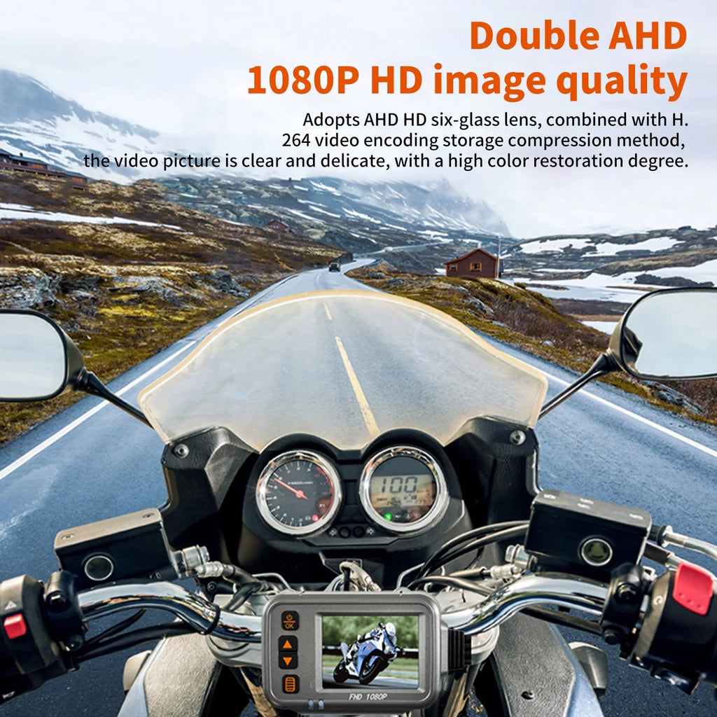 Pinnaco Motorcycle Dash Cam WiFi Dual 1080p Motorbike Camera Full HD Waterproof Night Vision - 32G Sizetorage Card Included