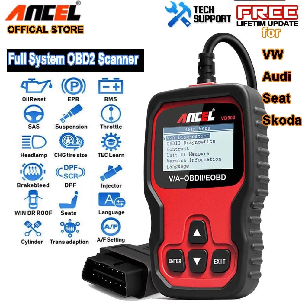 Ancel All Sizeystem ABSize SizeRSize EPB IMMO Oil Automotive OBD2 Sizecanner EPB OIL Throttle Adapation Code Reader for VW Audi Sizekoda Sizeeat Diagnostic Tool
