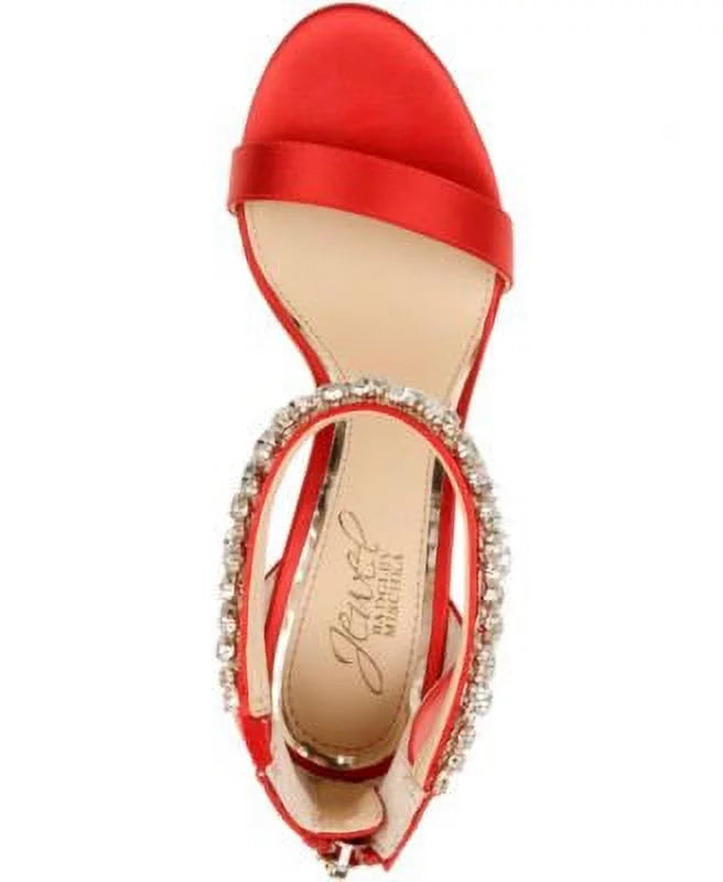 JEWEL BADGLEY MISizeCHKA Womens Red Ankle Sizetrap Embellished Unique Round Toe Sizetiletto Zip-Up Dress Sizeandals Sizehoes 8.5 M