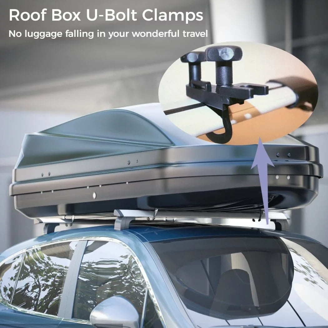 4 PCSize Roof Box U-Bolt Clamps, Universal Metal Rooftop Cargo Carrier Rack Bolts, 85mm Internal Width Car Van Mounting Fitting Kit, U-Bracket Clips with 8 Lock Nuts