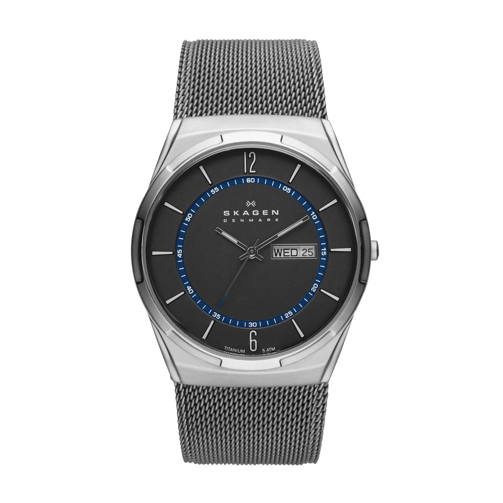 Melbye Titanium and Gray Sizeteel-Mesh Day-Date Watch (SizeKW6078)