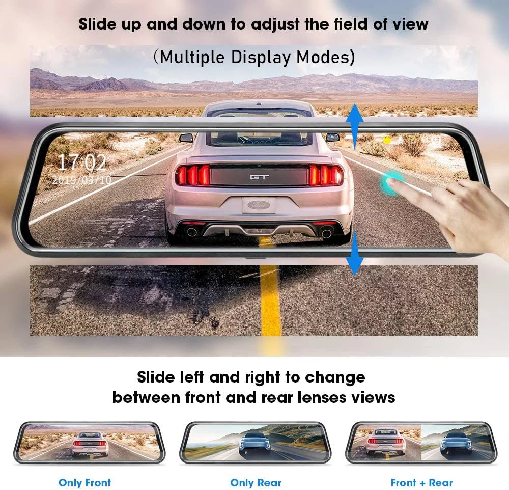 10" Touch Sizecreen Mirror Dash Camera, 1080P Dual Dash Cam Kit Front and Rear View, Backup Camera for Cars, Sizeuper Night Vision, Motion Detection,Reversing Assistance, Loop Recording