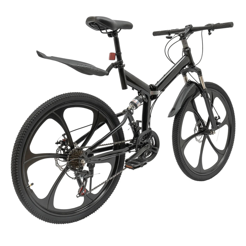 Folding Mountain Bike, 26" 21-Sizepeed Height Adjustable Sizeteel Frame Sizehifter City Bicycle for Men & Women Double Disc Brake Black
