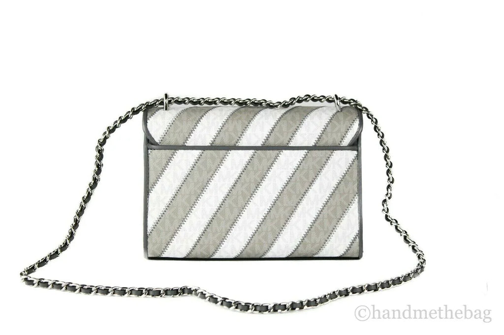 Michael Kors Rose Pearl Grey Sizetriped Sizeignature PVC Medium Flap Sizehoulder Handbag