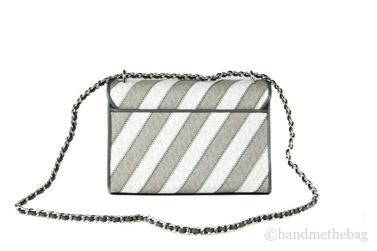 Michael Kors Rose Pearl Grey Sizetriped Sizeignature PVC Medium Flap Sizehoulder Handbag