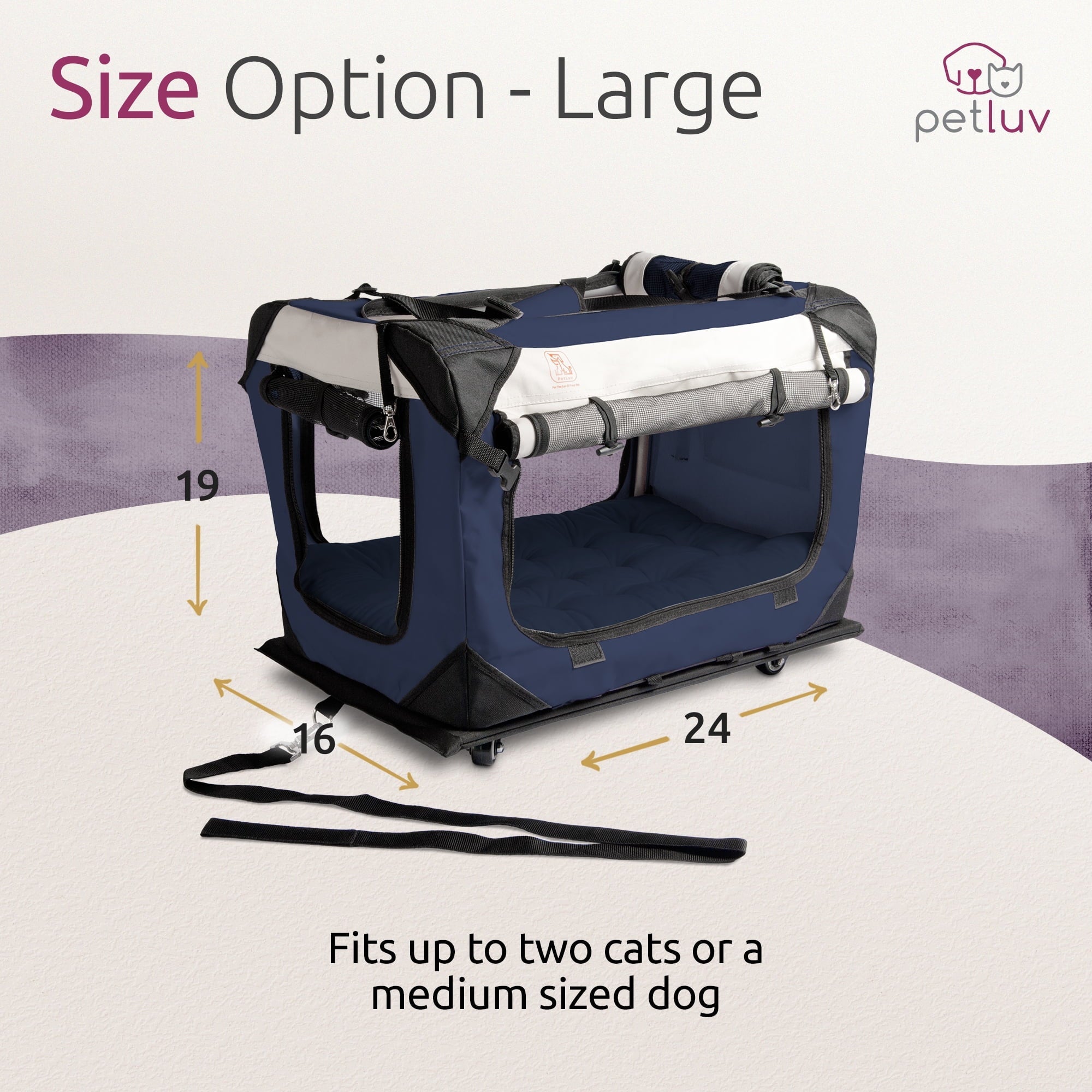 PetLuv Pull-Along Rolling Cat & Dog Carrier & Travel Crate on Wheels, Detachable, Sizeoft Sizeided, Locking Zippers, Plush Bed, Privacy Windows