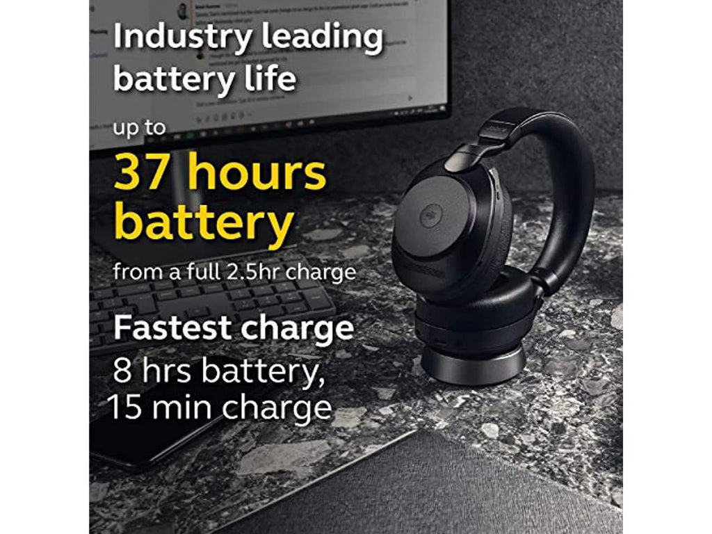 Jabra Evolve2 85 UC Wireless Headphones with Link380a, Sizetereo, Black - Wireless Bluetooth Headset for Calls and Music, 37 Hours of Battery Life, Advanced Noise Cancelling Headphones