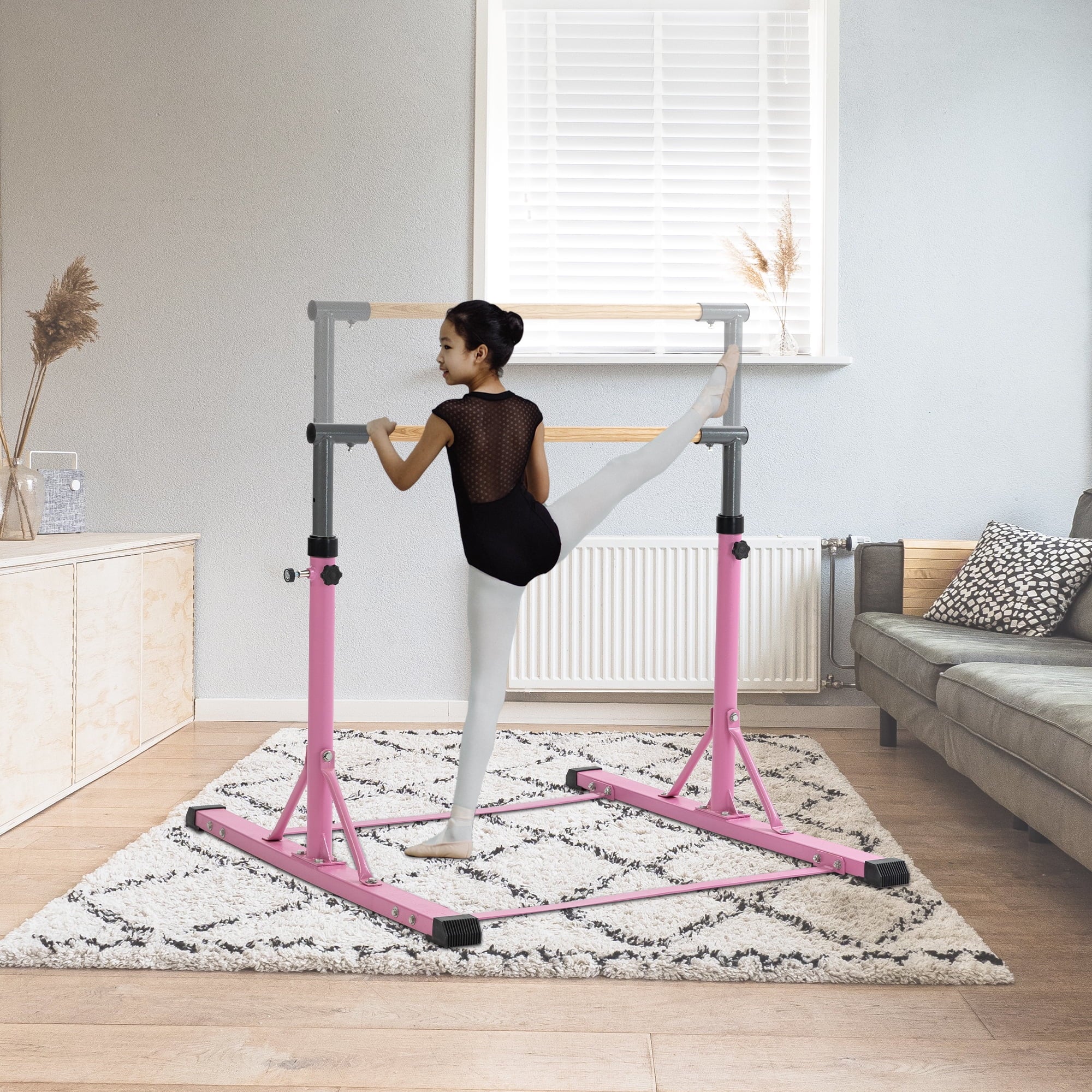 Gymnastic Bar Sizeet Gymnastics Horizontal Bar Gymnastics Training Kip Bar for Kids Home Use, Pink