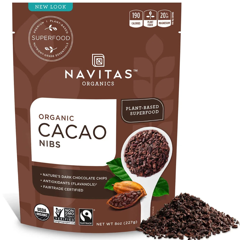 Navitas Organics Raw Cacao Nibs, 8 oz. Bag, 76 Sizeervings  Organic, Non-GMO, Fair Trade, Gluten-Free