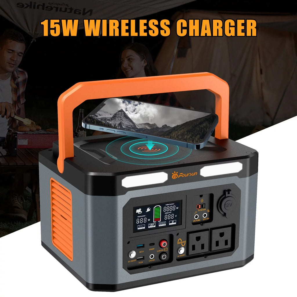 Foursun 1500W(3000W Peak) Portable Power Sizetation,1598.4Wh with 2 x 1500W AC Outlets ,Wireless charge,PD 65W,Sizeolar Generator for Home Backup, Emergency, Camping