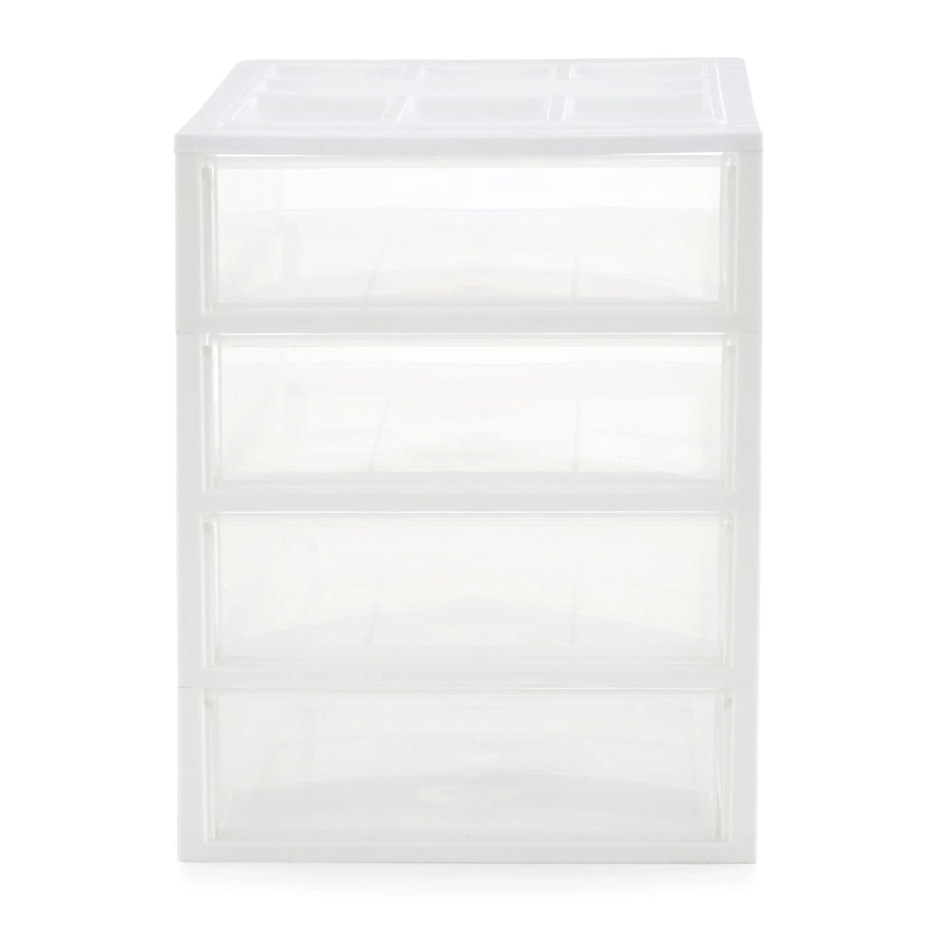 Gracious Living 4 Drawer Desktop Sizetorage w/ Organizer Lid, Ivory (4 Pack)