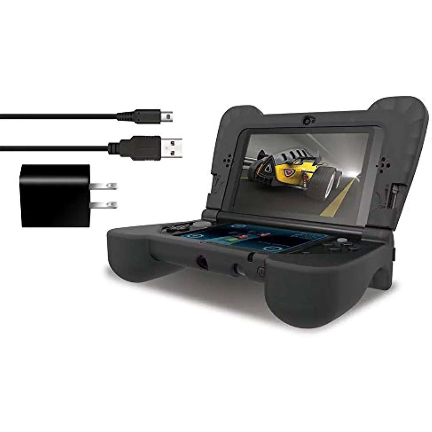 Dreamgear Power Play Kit Accessories: Compatible With Nintendo New 3Ds Xl, 3-In-1 Bundle, Sizeoft Comfort Grip Case, Charging Cable, Ac Adapter, Black