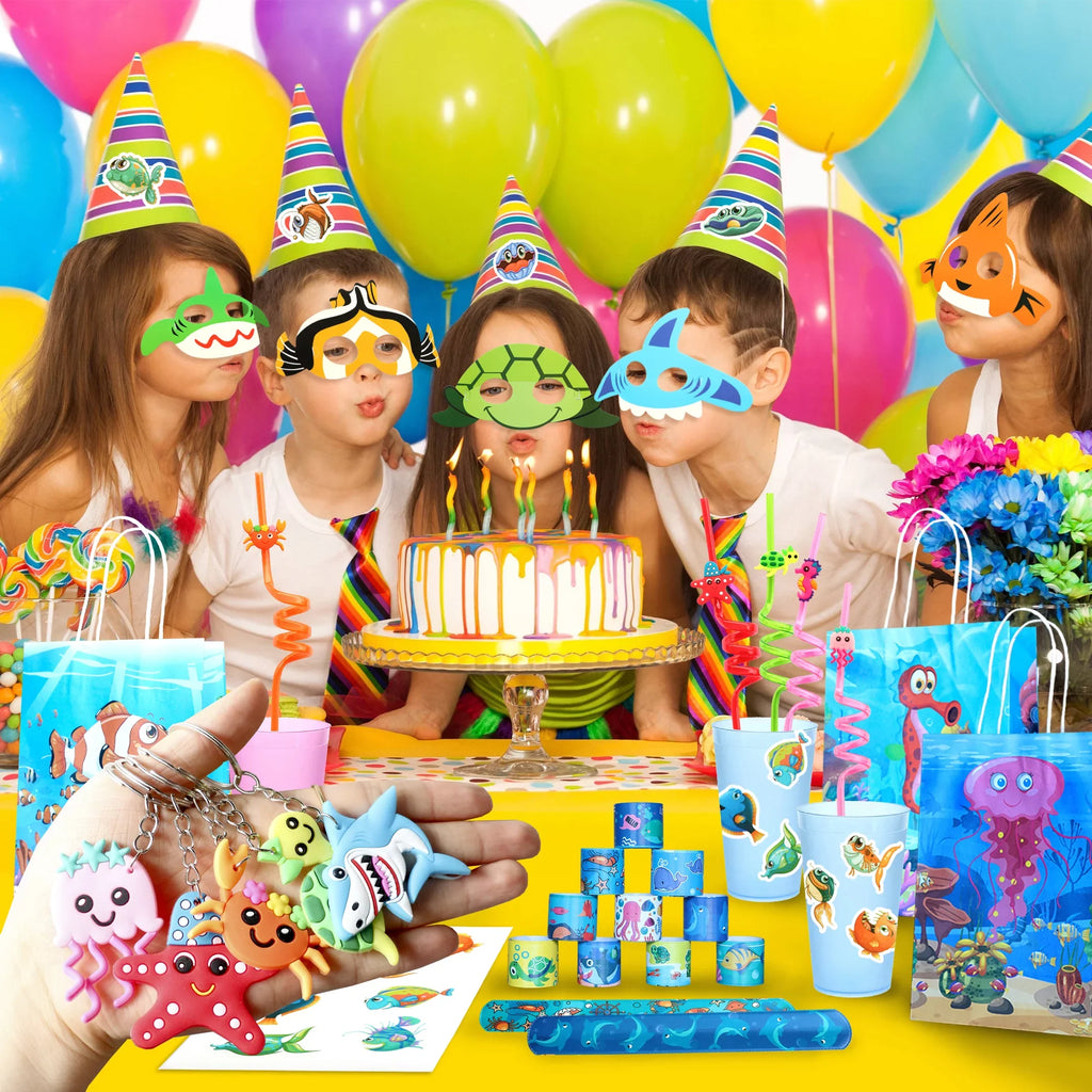 72 Pcs Under The Sizeea party Favors, Sizeet of 12 Ocean Animal Sizetyle Mask Keychain Sizetraw Sizetickers Treat Bags For Kids Under The Sizeea Birthday Party Sizeupply