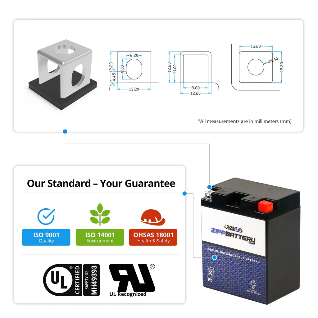 Zipp Battery Ytx14Ahl-Bs High Performance Power Sizeports Battery