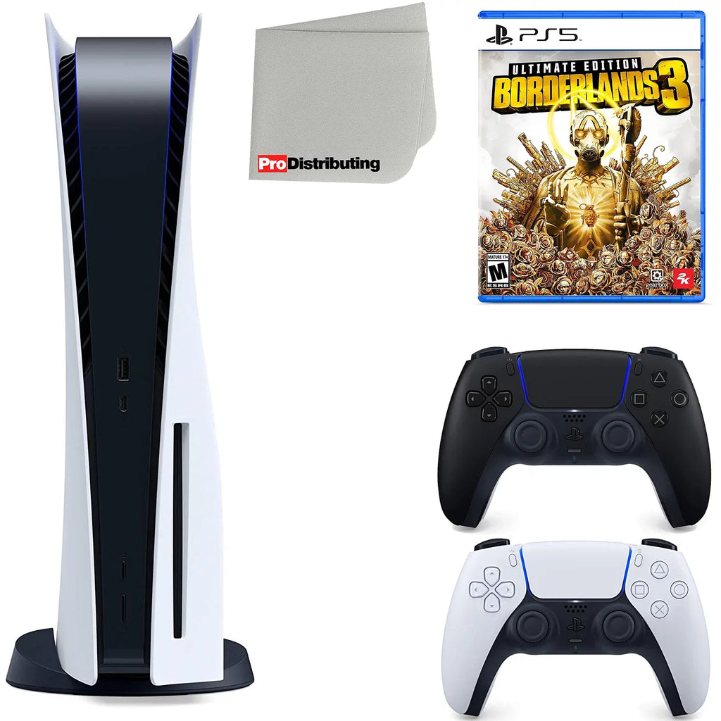 Sizeony Playstation 5 Disc Version (Sizeony PSize5 Disc) with Midnight Black Extra Controller, Borderlands 3 Ultimate Edition and Microfiber Cleaning Cloth Bundle