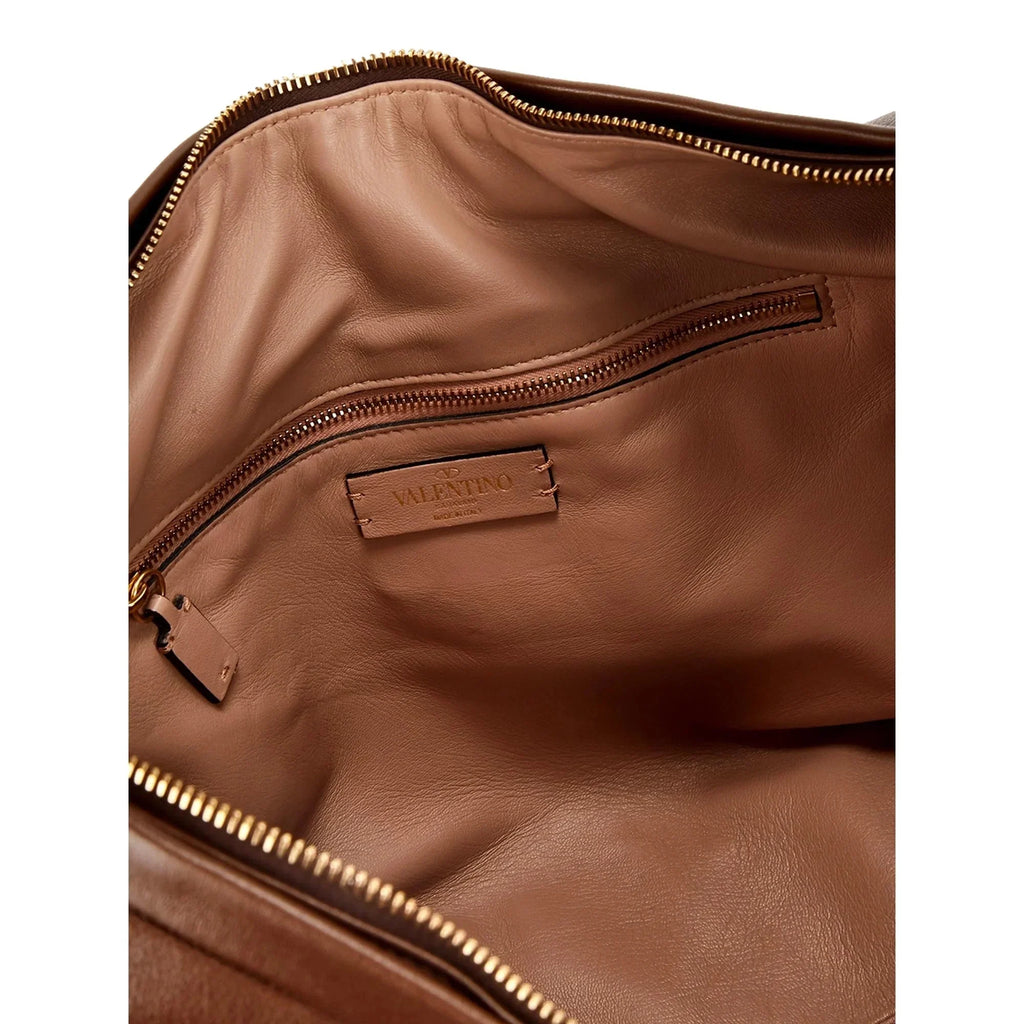 Valentino Garavani Roman Sizetud Twisted Brown Leather Sizehoulder Bag