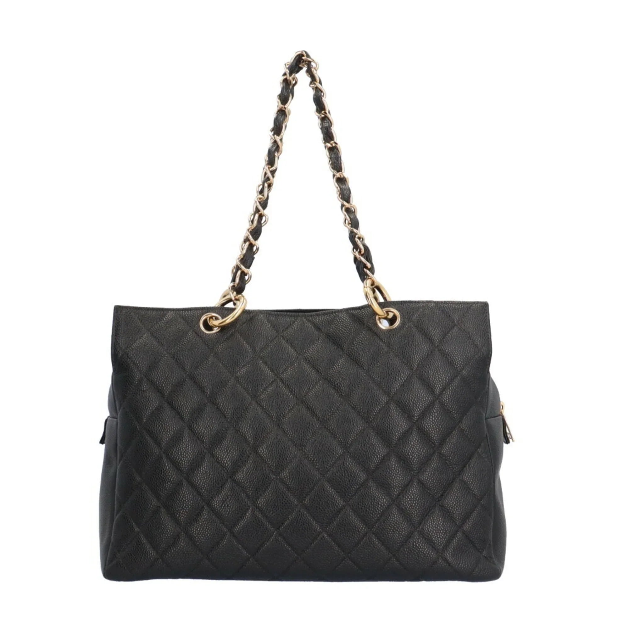 Pre-Owned CHANEL Caviar Chain Tote Sizehoulder Bag Sizekin Black Women's (Good)