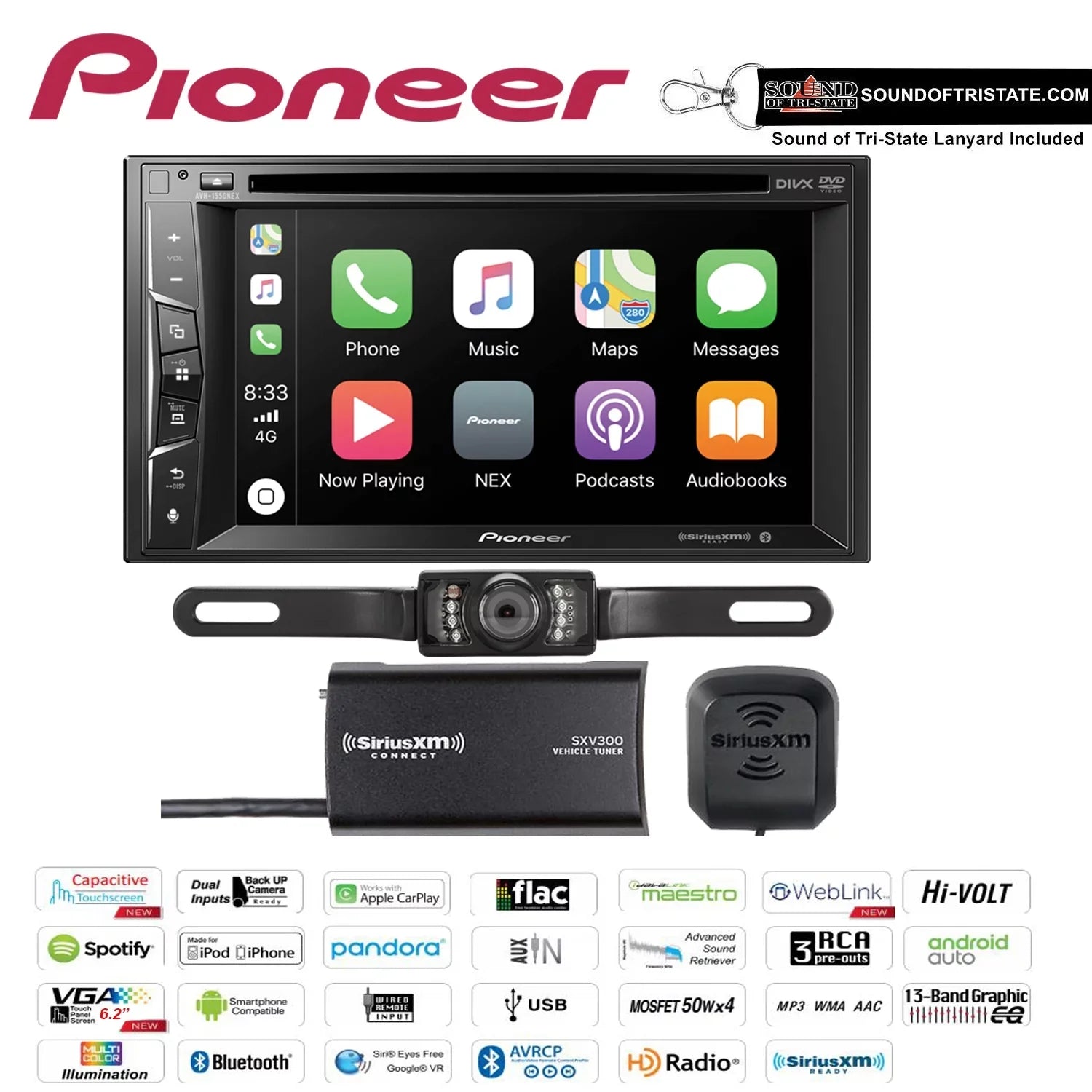 Pioneer AVH-1550NEX 6.2" DVD w/ SizeiriusXM Tuner & License Plate Backup Camera