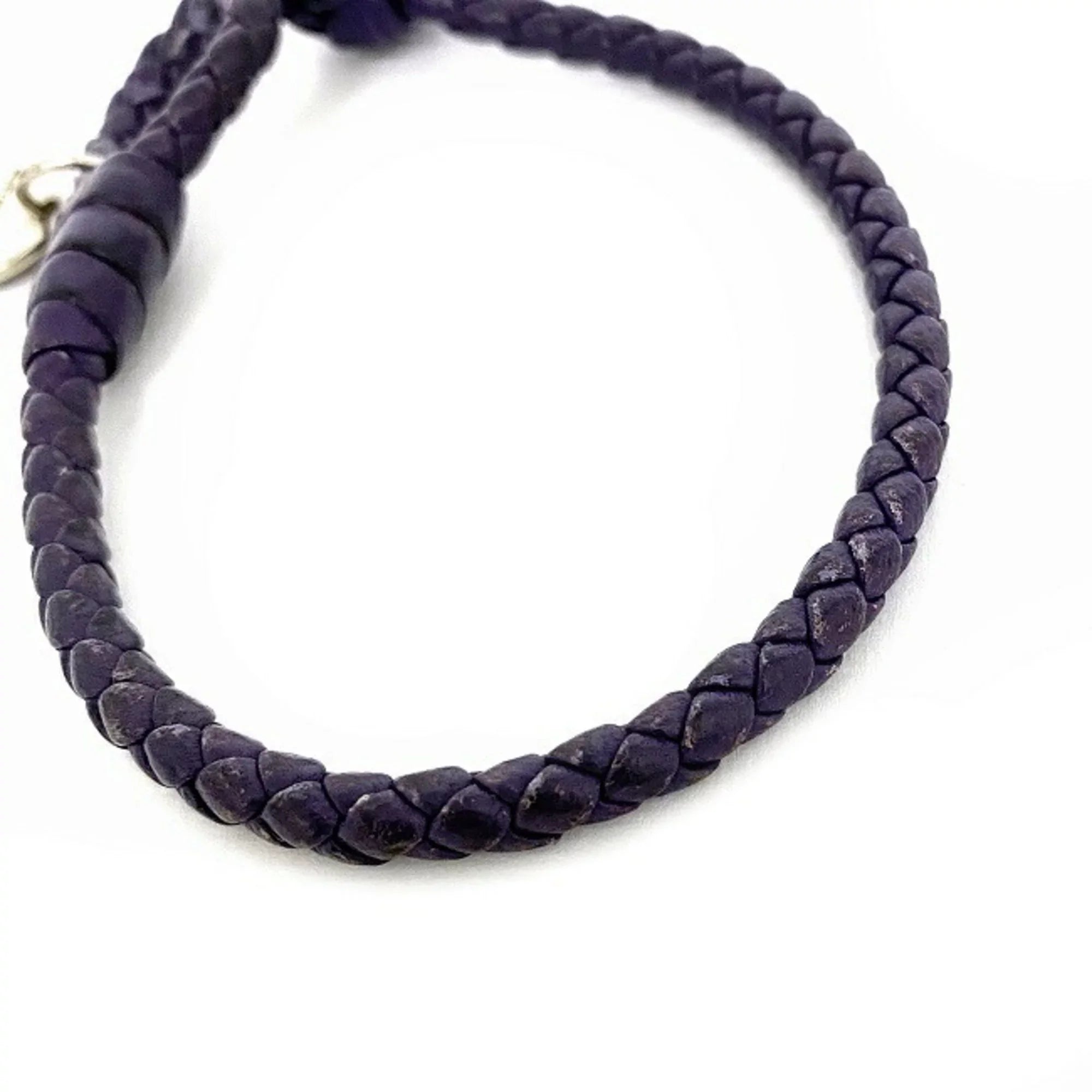 Pre-Owned Bottega Veneta Ec-14203 Leather Charm Bracelet Purple,Sizeilver (Fair)