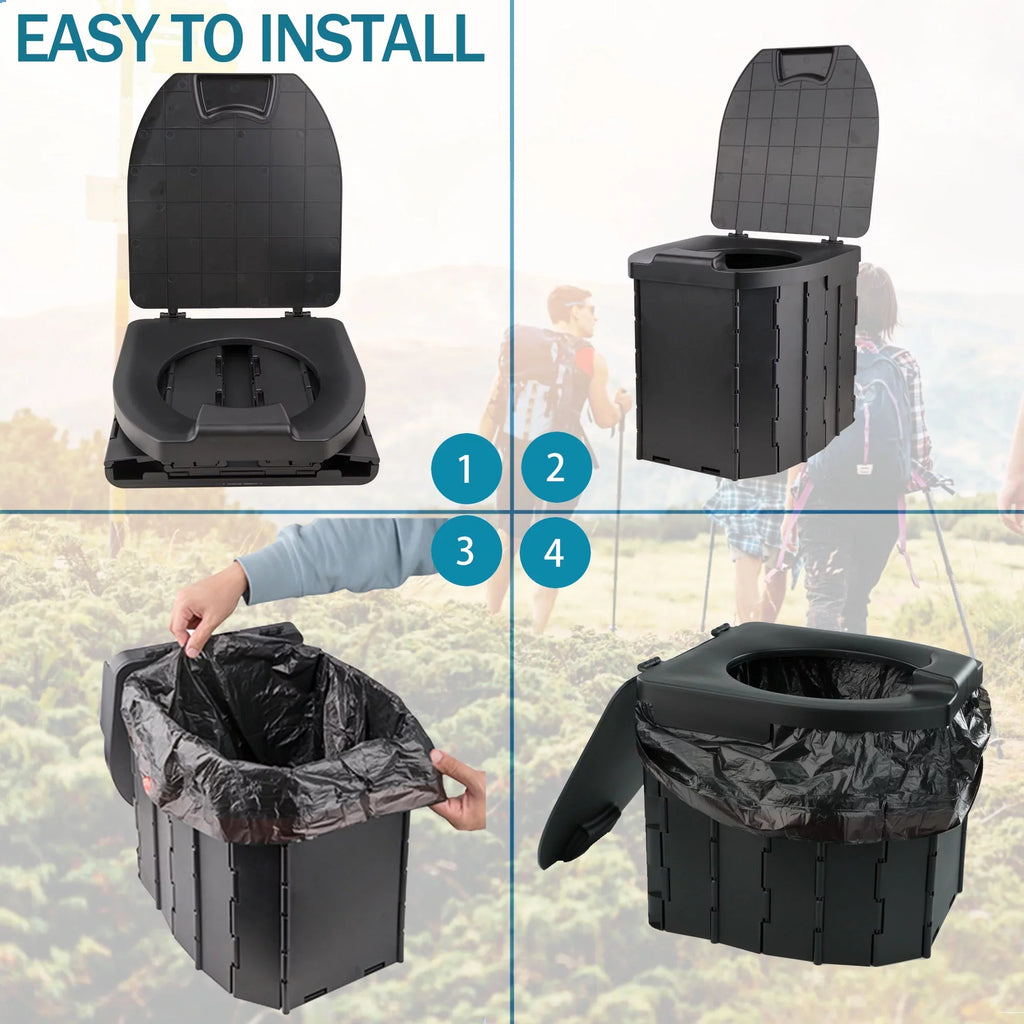JELLASize Portable Toilet for Camping, Camping Toilet Collapsible Car Travel Toilet Portable Potty with Travel Bag and 10 Pcs Garbage Bag