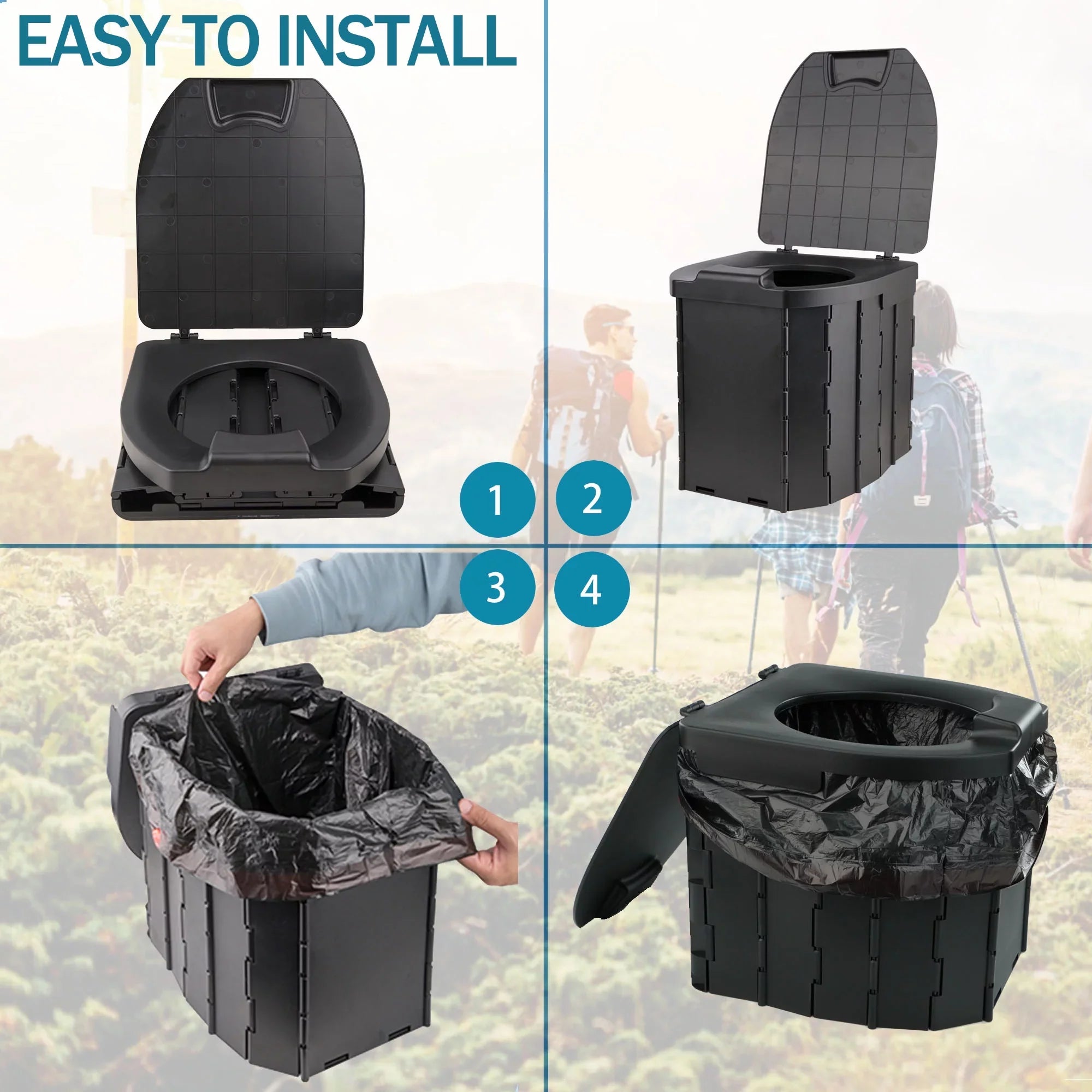 JELLASize Portable Toilet for Camping, Camping Toilet Collapsible Car Travel Toilet Portable Potty with Travel Bag and 10 Pcs Garbage Bag