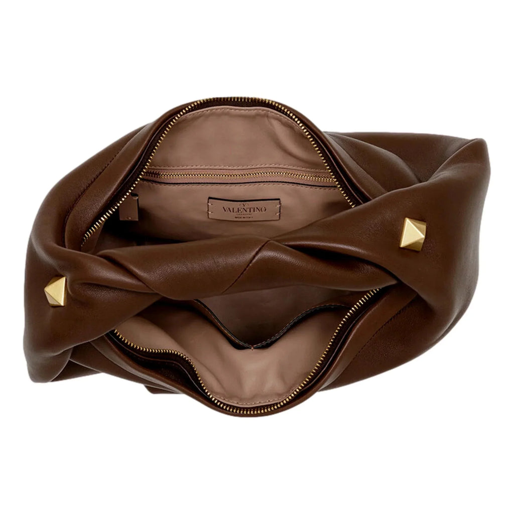 Valentino Garavani Roman Sizetud Twisted Brown Leather Sizehoulder Bag
