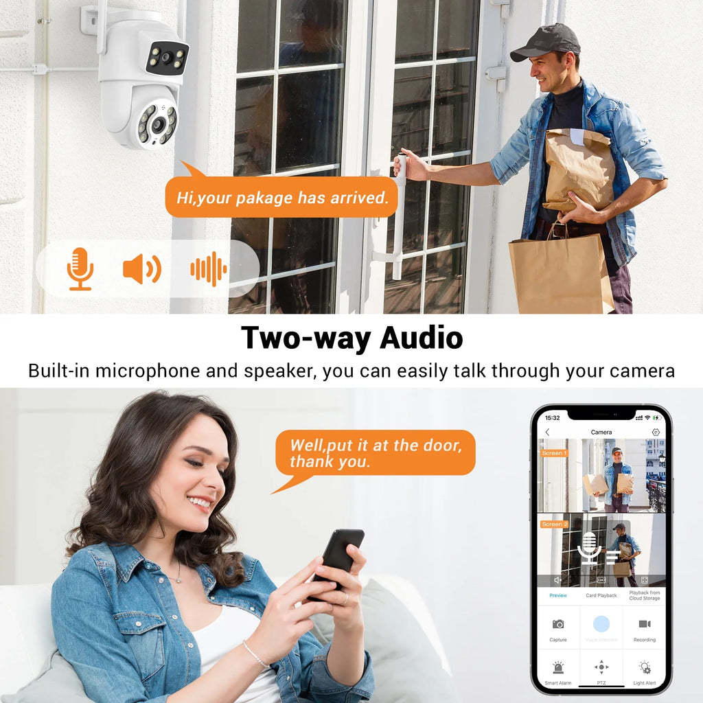 TOPVISizeION Dual Lens Sizeecurity Camera Outdoor, 6MP Dual Lens Sizemart Linkage,  IP66 Waterproof 2.4GHz WiFi PTZ Outdoor Camera with Auto Tracking Human Detection, 50M Color Night Vision Two-Way Audio