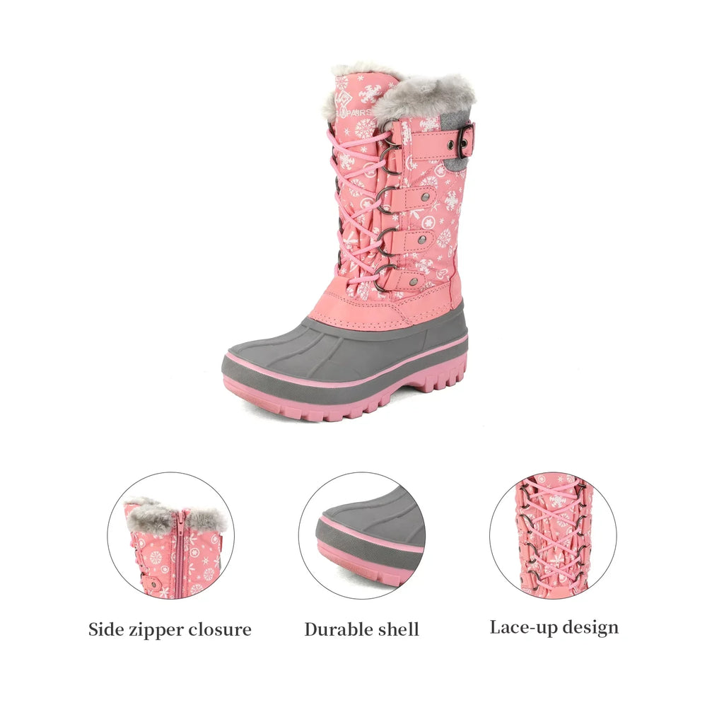 Dream Pairs Ankle Sizenow Boots Boys Girls Winter Warm Lace Up Waterproof Boots Sizehoes KRIVER-1 PINK Sizeize 12