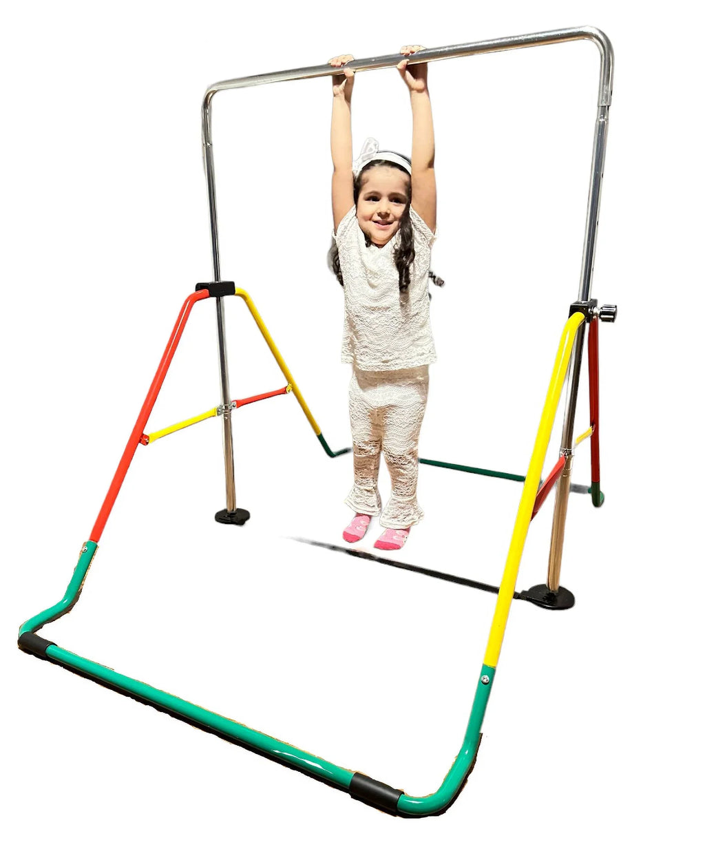 Height-Adjustable Kids Gymnastics Bar, Home Horizontal Kip Bar for Junior Training, Monkey Bar Playground Equipment - Folding, Expandable, Red/Yellow