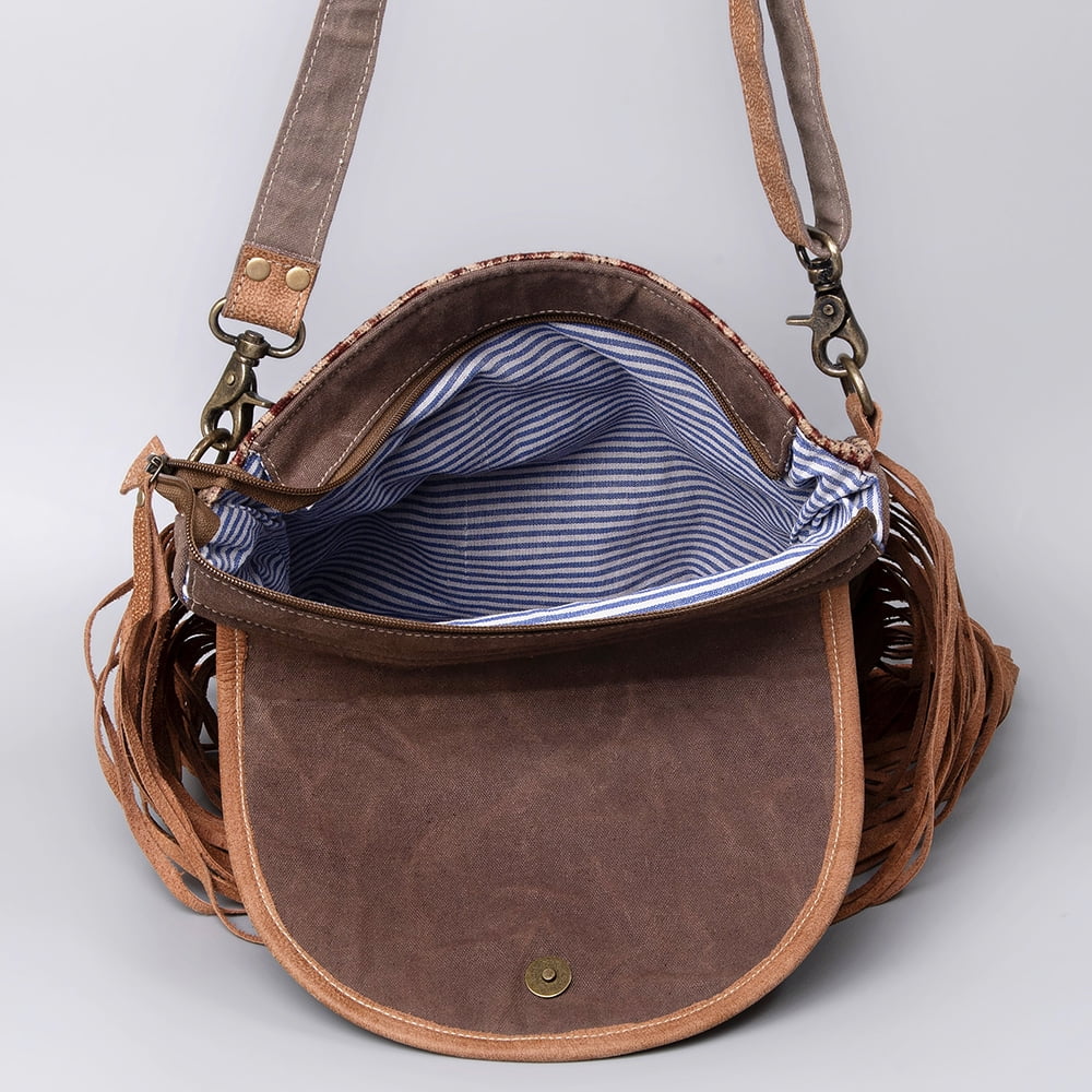 KB OHLAY KB483 Cross Body Upcycled Canvas Hair-On Genuine Leather women bag western handbag purse