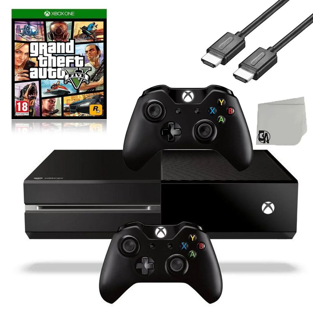 Microsoft Xbox One Original 500GB Gaming Console Black HDMI Cable 2 Controller Included With GTA V Game BOLT AXTION Bundle Like New