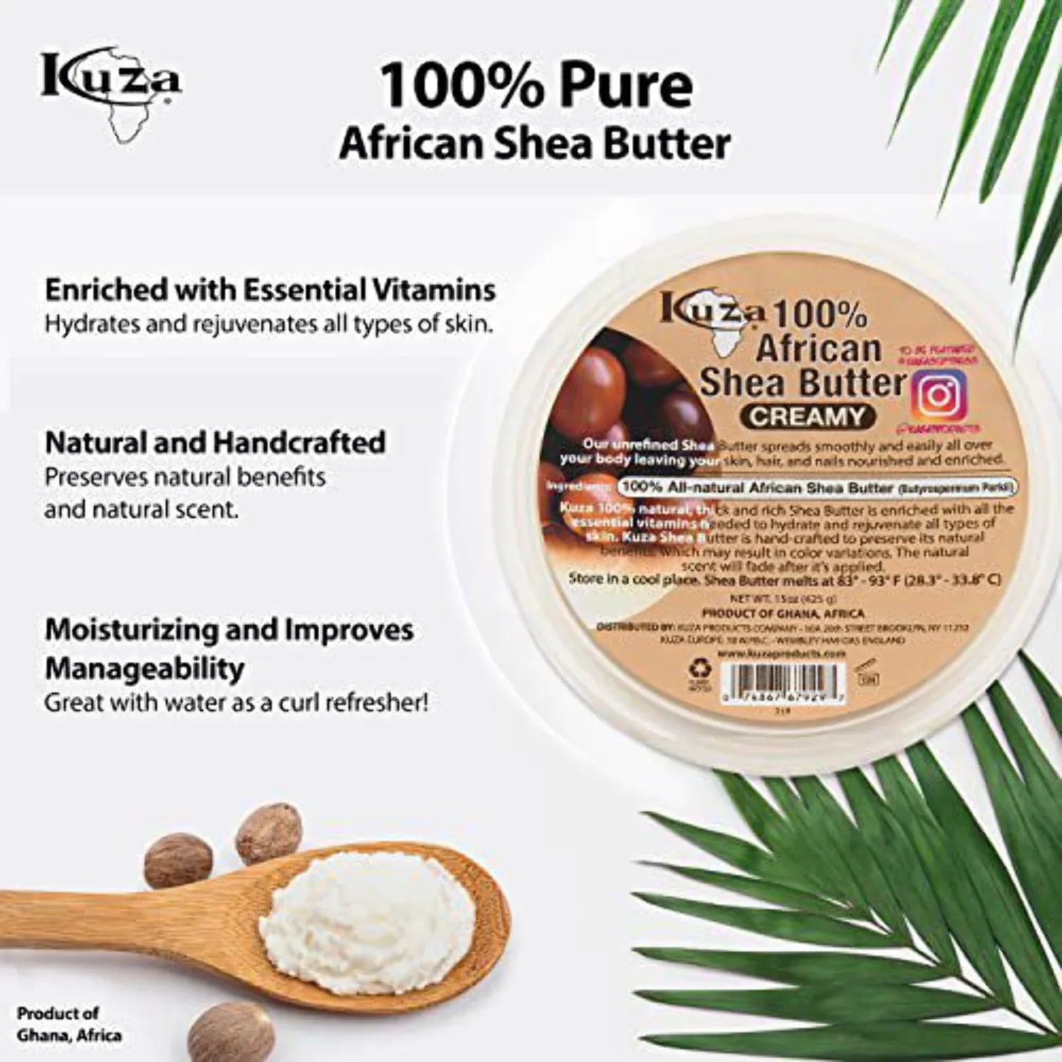 Kuza 100% Pure African Sizehea Butter with Borututu (22 Ounce, Ivory Creamy)