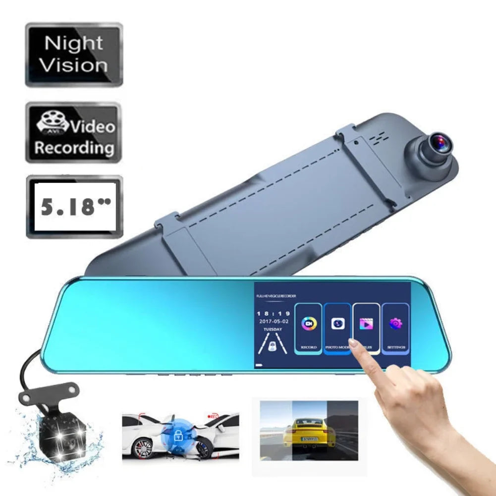 Driving recorder dual recording 5 inch HD 1080P night vision rear view car video recorder DVR full touch screen