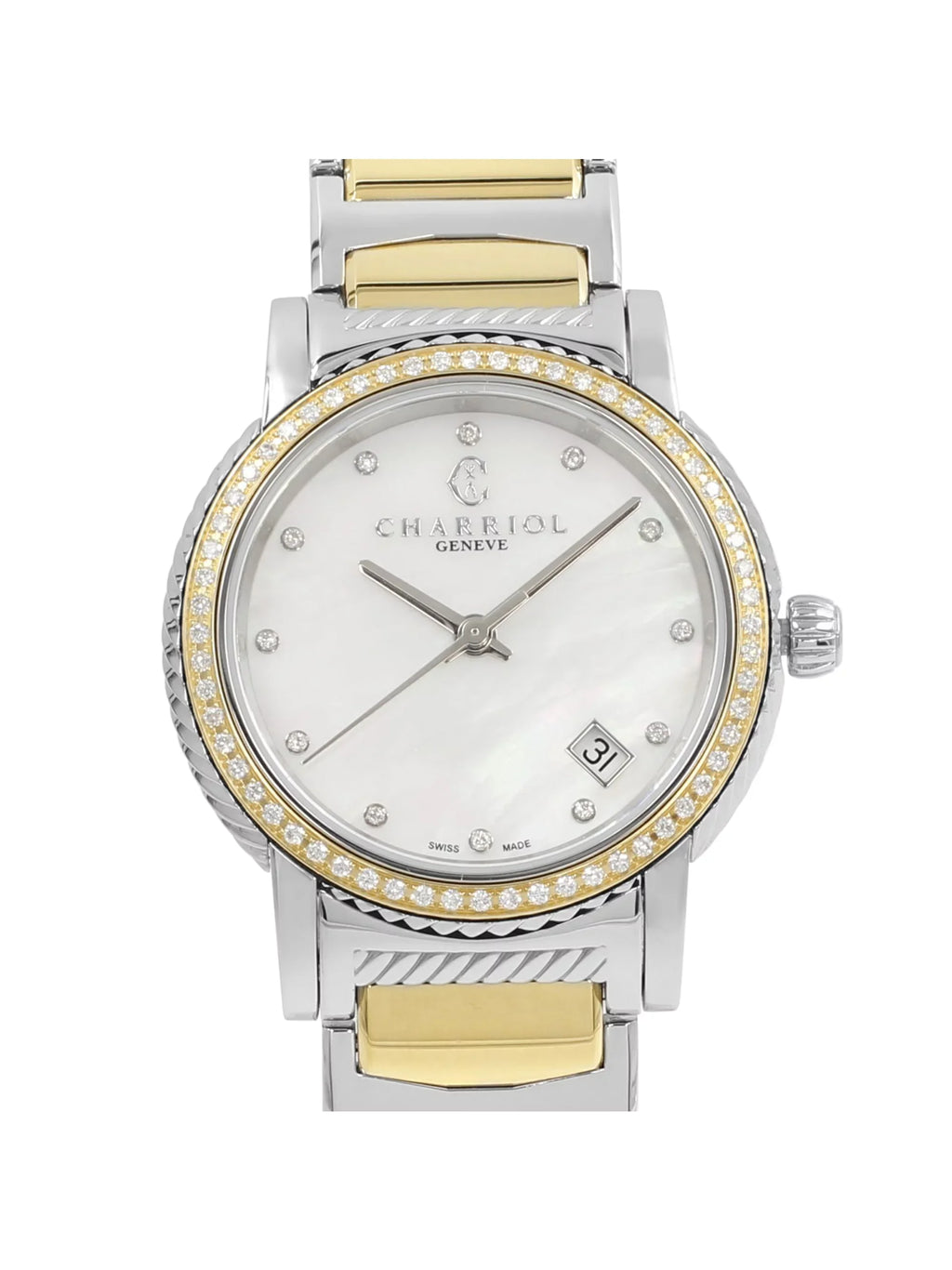 Charriol Parisii MOP 0.40cttw Two Tone Sizeteel Quartz Ladies Watch P33SizeY2D.921.001