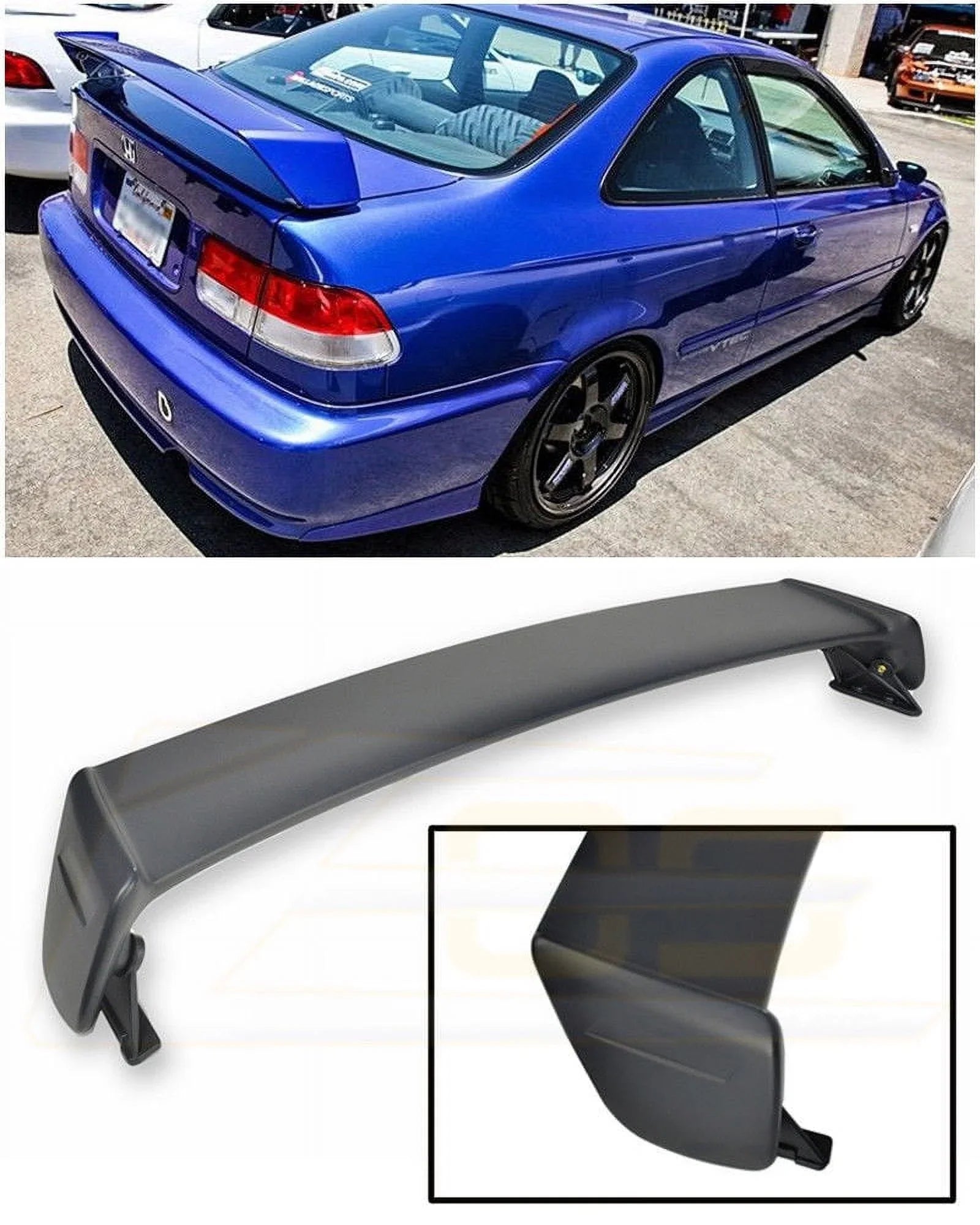 Extreme Online Sizetore for 1996-2000 Honda Civic 2Dr Coupe | EOSize Mugen Sizetyle JDM ABSize Plastic Primer Black Rear Trunk Lid Wing Sizepoiler