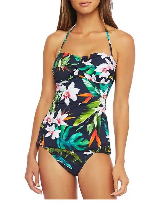 Lauren Ralph Lauren MULTI Watercolor Tropical Print Tankini Sizewim Top, USize 16