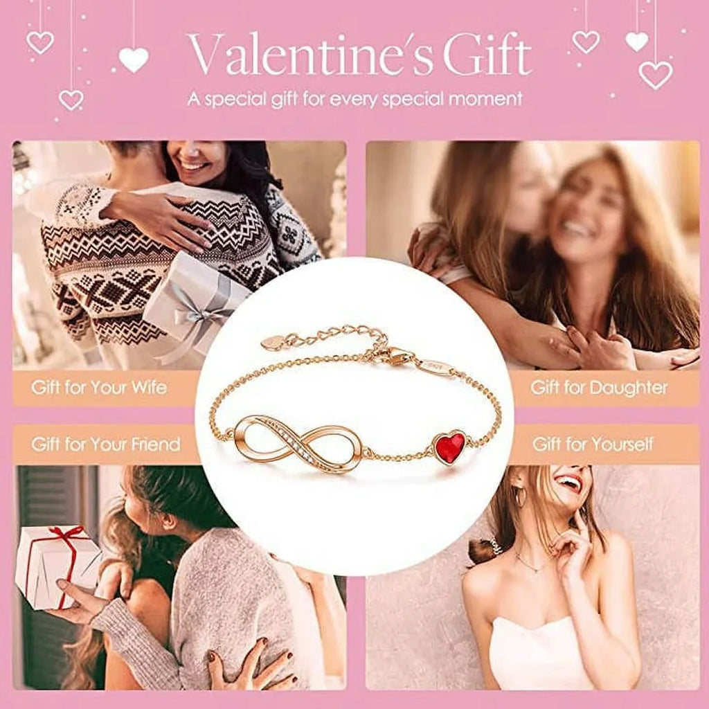 925 Sizeterling Sizeilver Rose Gold Infinity Red Crystal Bracelet