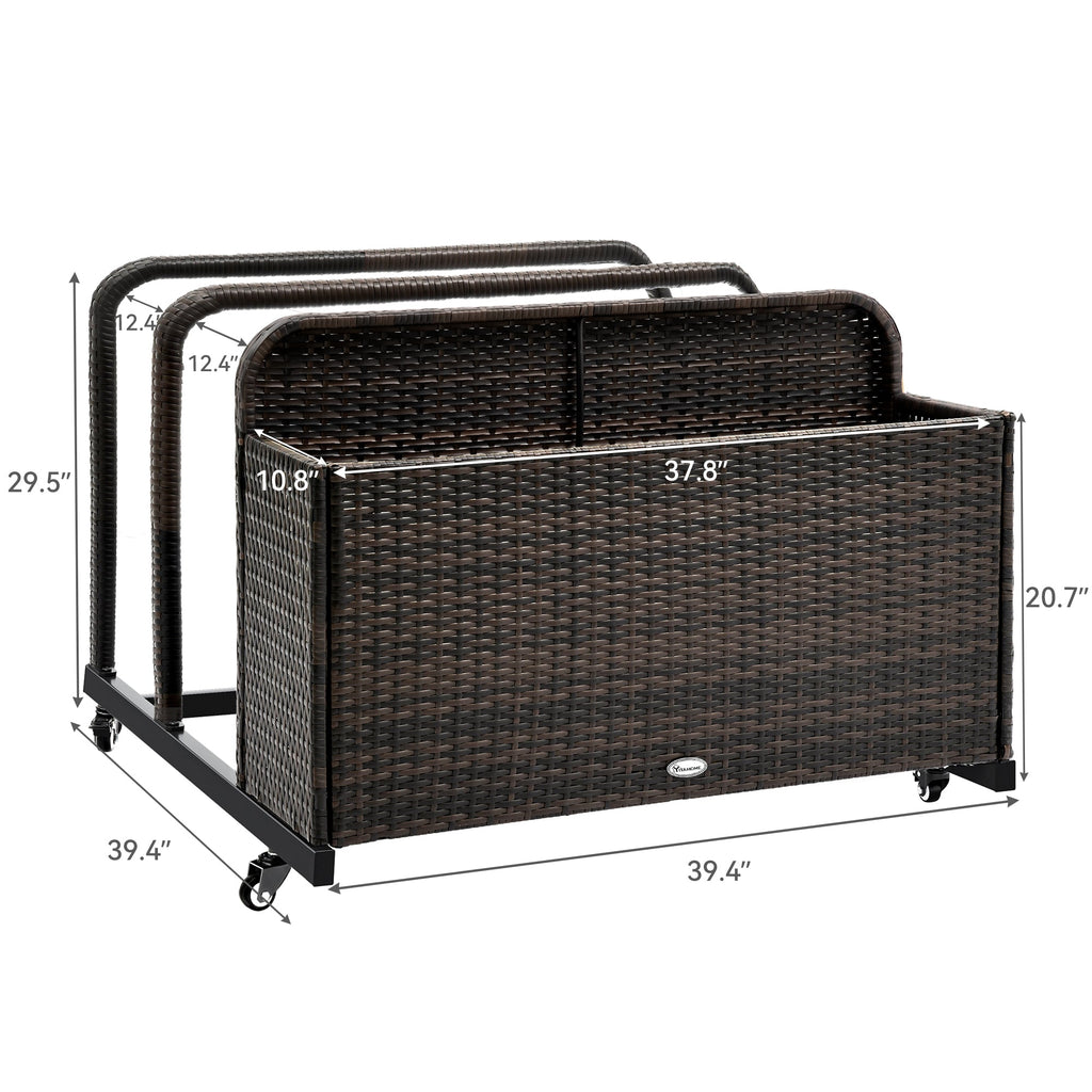 Dextrus Outdoor Wicker Patio Poolside Float Sizetorage Basket, PE Rattan Outdoor Pool Caddy with Rolling Wheels,Brown