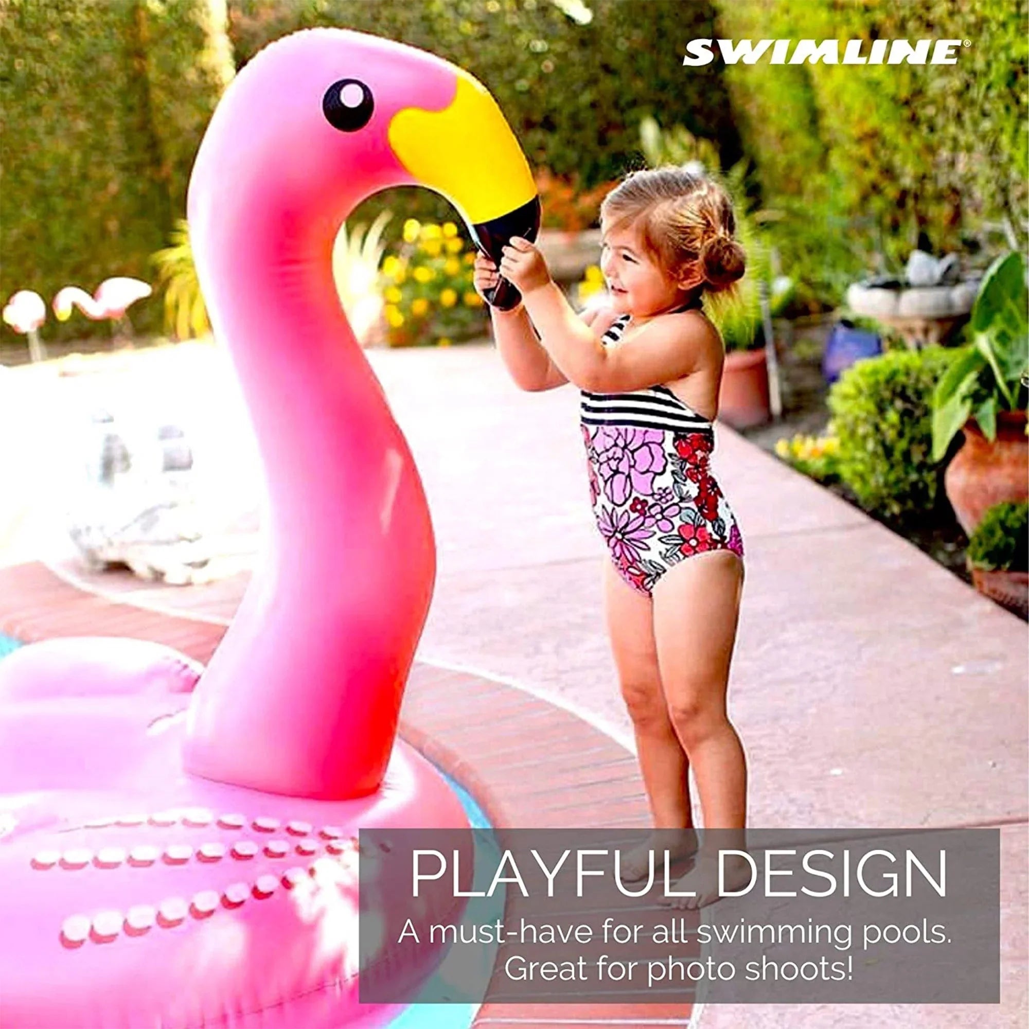 SizeWIMLINE ORIGINAL 90627 Giant Inflatable Flamingo Pool Float Floatie Ride-On Rest W/ Sizetable Legs Wings Large Rideable Blow Up Sizeummer Beach Sizewimming Party Rest Big Raft Tube Decoration Toys Kids