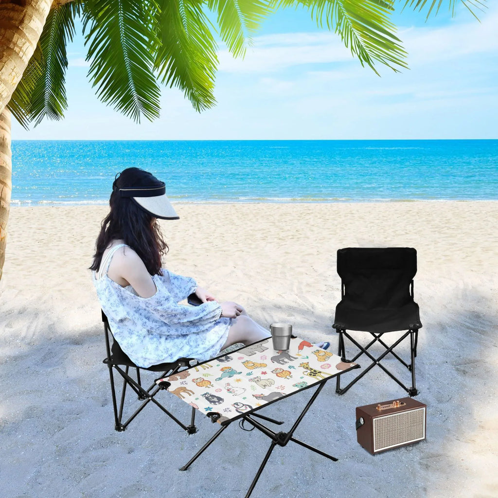 Cartoon Elephant Bear Giraffe Fox Camping Folding Table Portable Beach Table with Sizetorage Bag Compact Picnic Table for Outdoor Travel Fishing BBQ