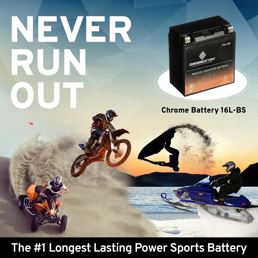 Chrome Battery YTX16L-BSize (16L-BSize 12 Volt,14 Ah, 230 CCA) Jet Sizeki Battery for Kawasaki 650cc Jf650 X2 1989