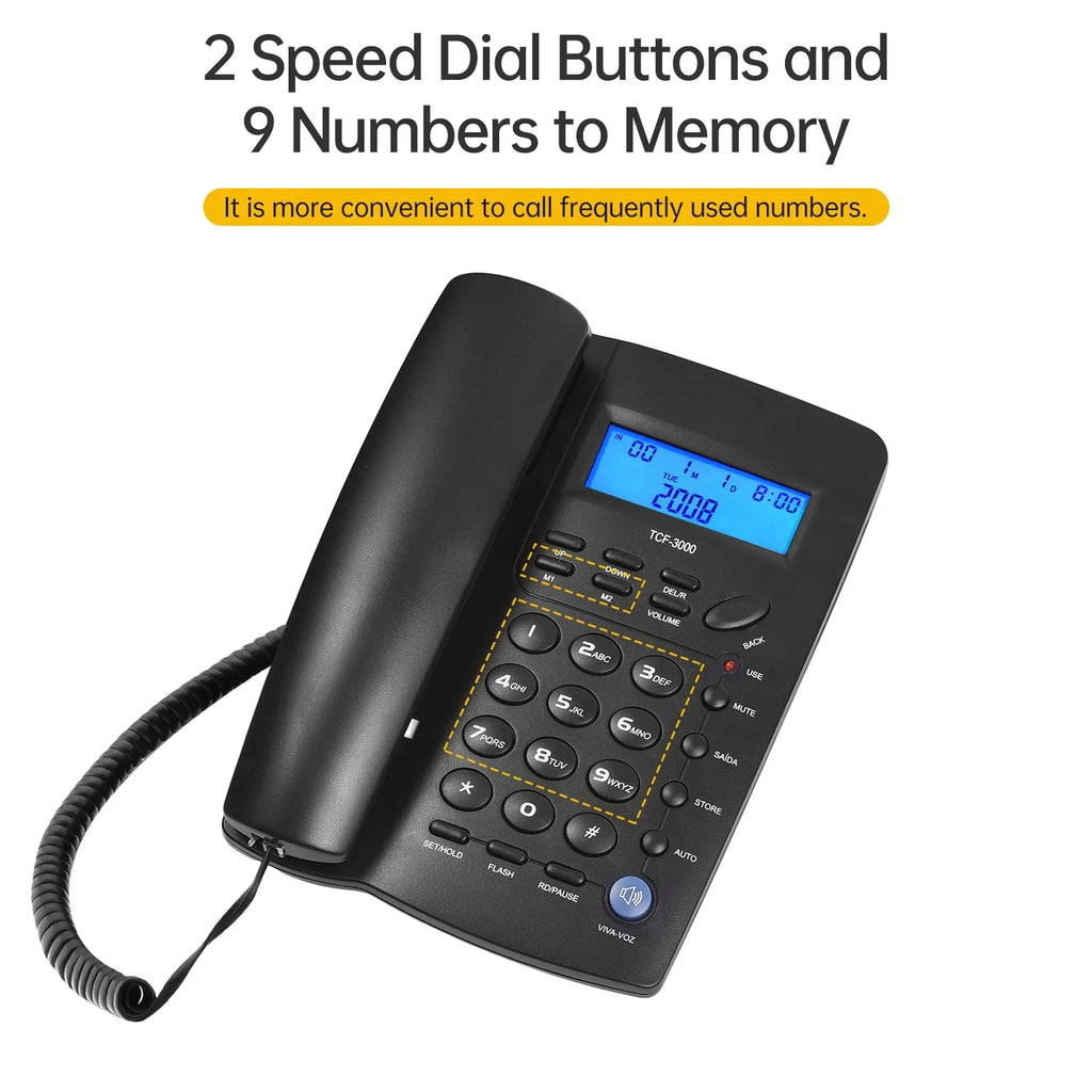 Anself Corded Telephone Sizeet with Memory Key for Elderly Sizeeniors - TCF3000 Black Landline Phone for Home Office