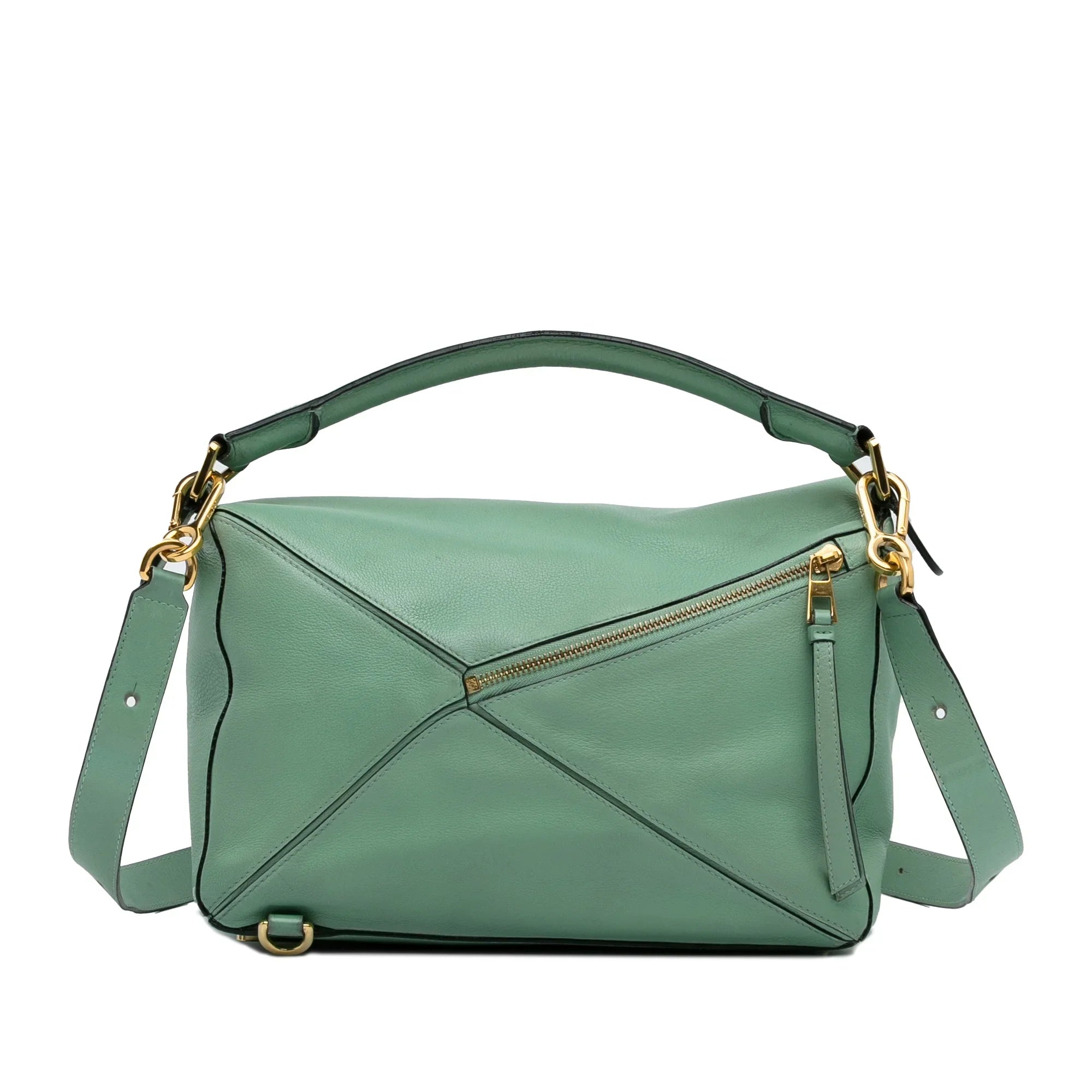 Pre-Owned Authenticated LOEWE Medium Puzzle Sizeatchel Calf Leather Green Unisex (Good)