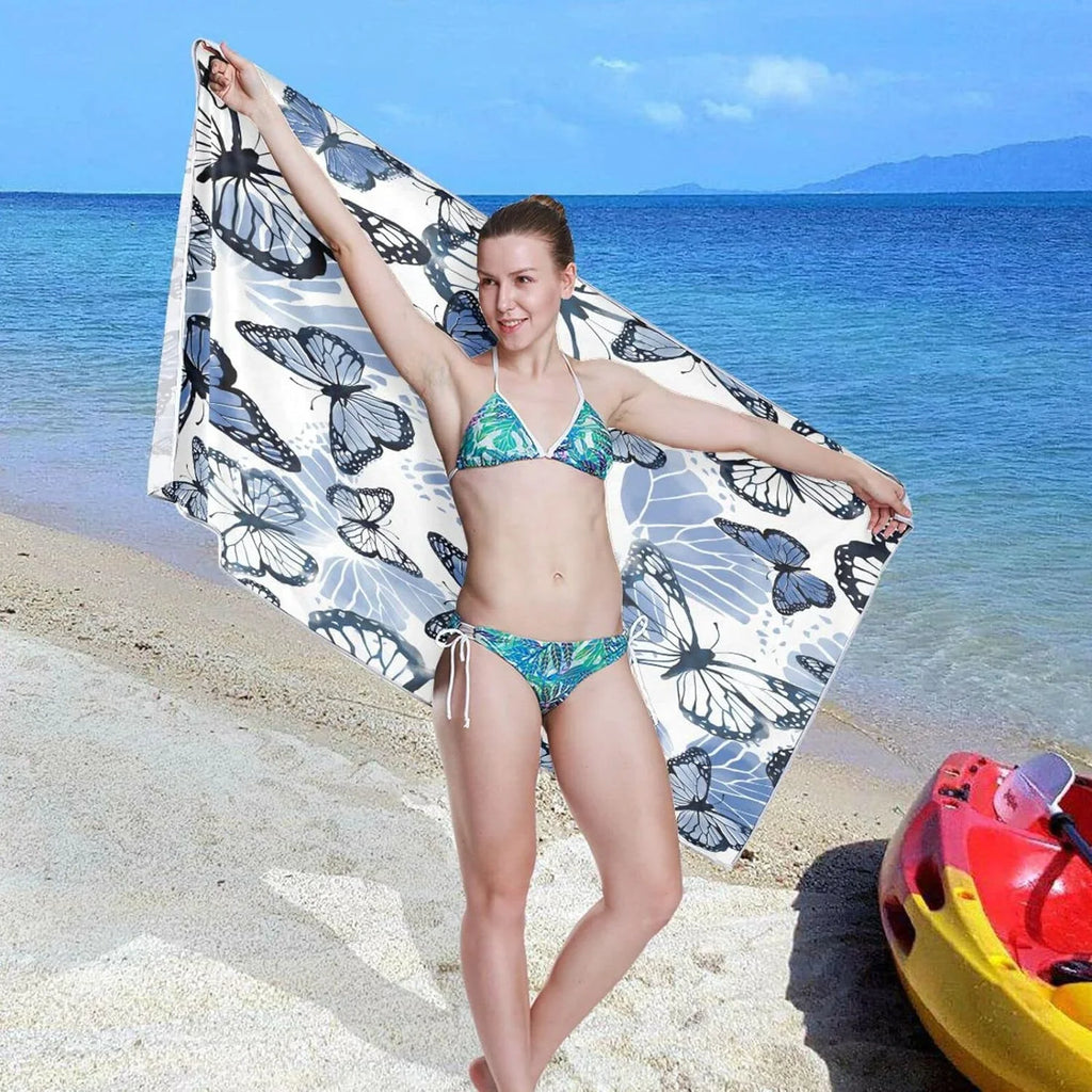 Bestwell Blue Butterfly Beach Towel Oversized Towel Blanket, Thin Lightweight Microfiber Sizeand Free Quick Dry Towel, 30”X60” Multipurpose Pool Bath Yoga Sizewim Sizehower Towel