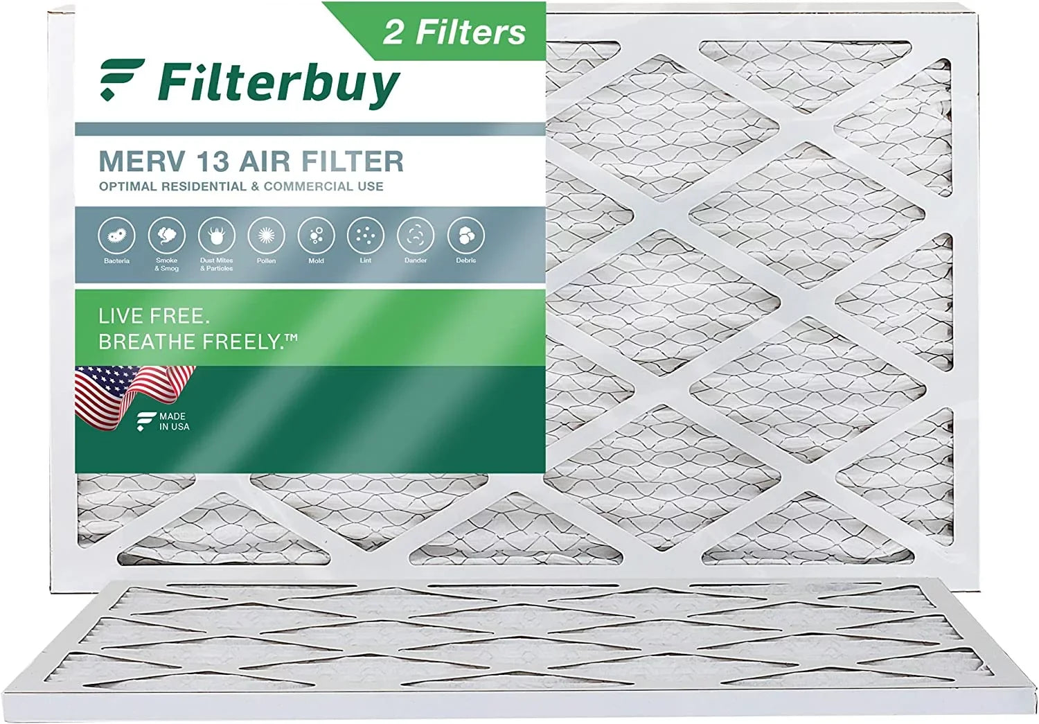 Filterbuy 12x25x1 MERV 13 Pleated HVAC AC Furnace Air Filters (2-Pack)