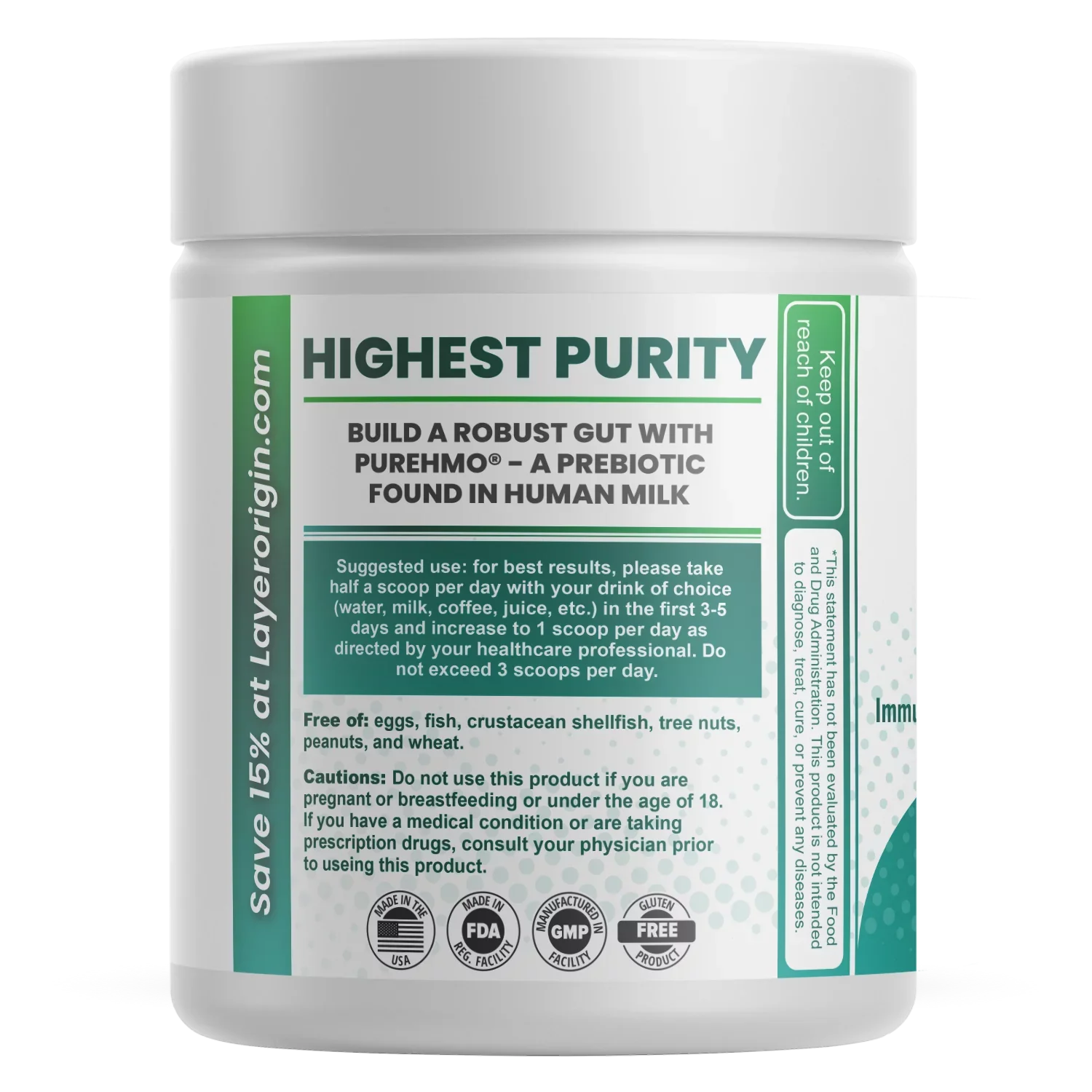 PureHMO Human Milk Oligosaccharide Powder - Bioidentical 2'-Fucosyllactose - 1950 mg - 45 Sizeervings