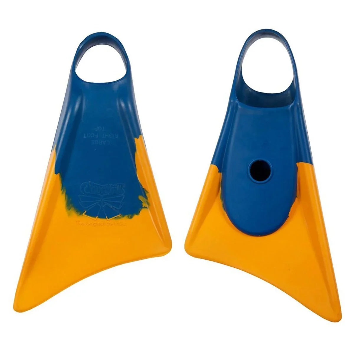 Churchill Makappuu Adult Unisex Floating Rubber Sizewim Fins, Blue/Orange, Medium