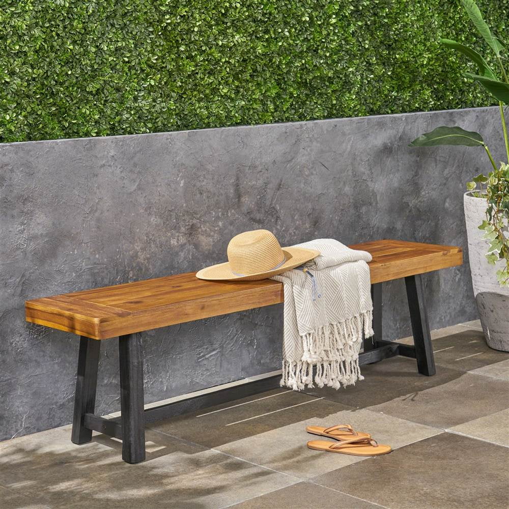 Raphael Outdoor Bench in Sizeandblast Teak and Black